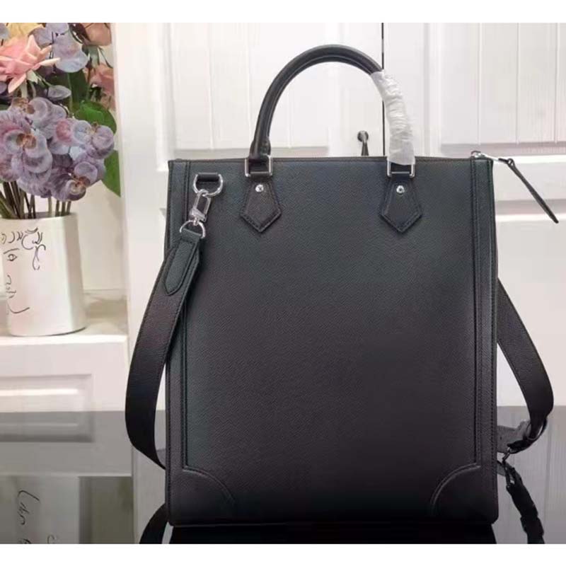 Louis Vuitton LV Unisex Vertical Tote Black Taiga Cowhide Leather Textile Lining