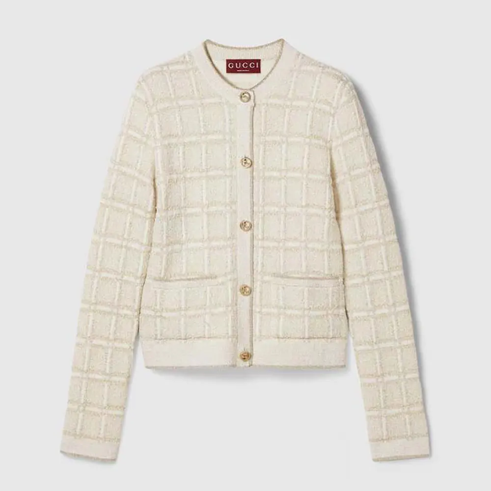 Gucci Women Wool and Lame Check Jacquard Cardigan 805754XKEDI9237