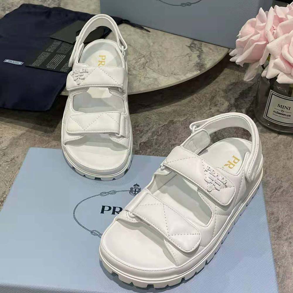 Prada Women Padded Nappa Leather Sandals-White