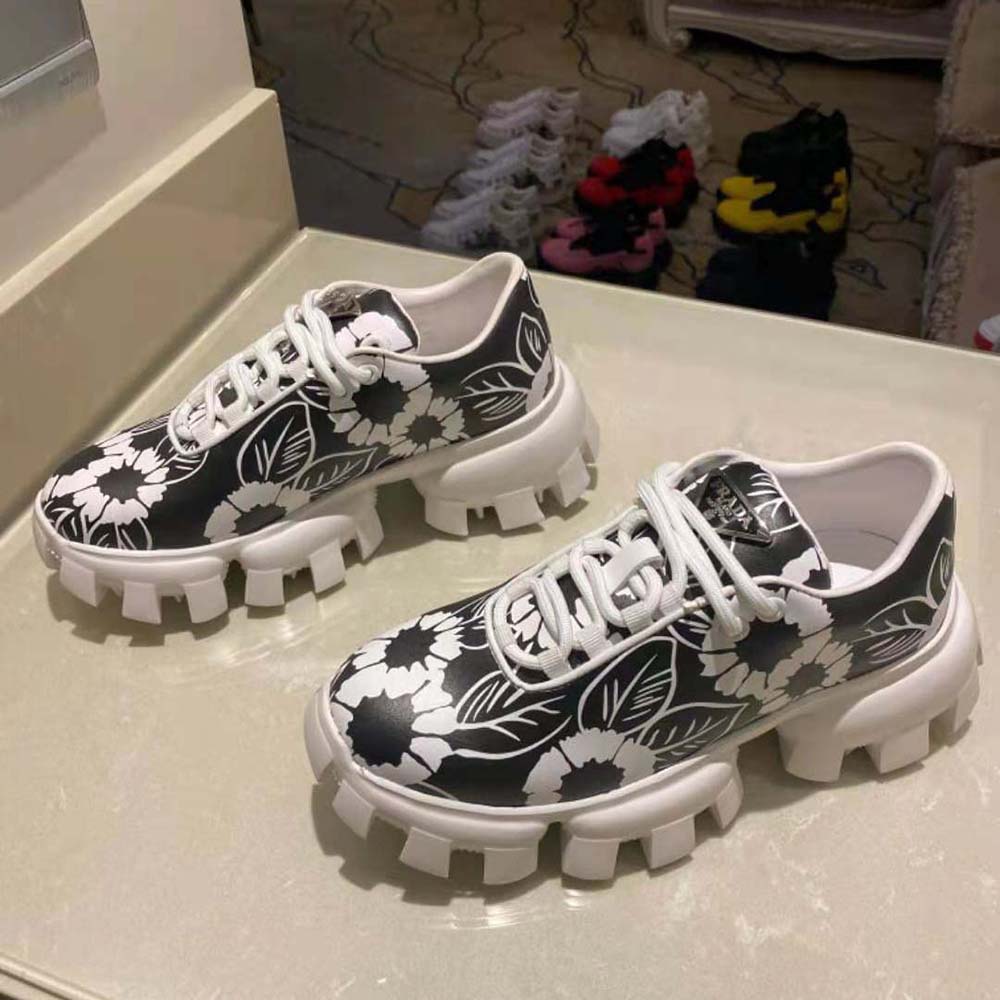 Prada Women Printed Nylon Sneakers-Black