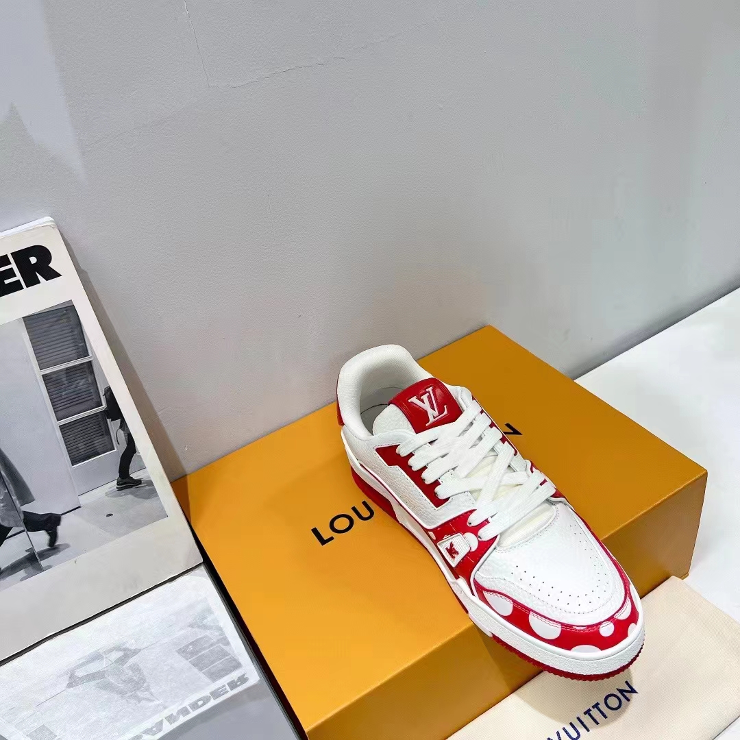 Louis Vuitton LV Unisex LV x YK LV Trainer Sneaker Red Calf Leather Rubber