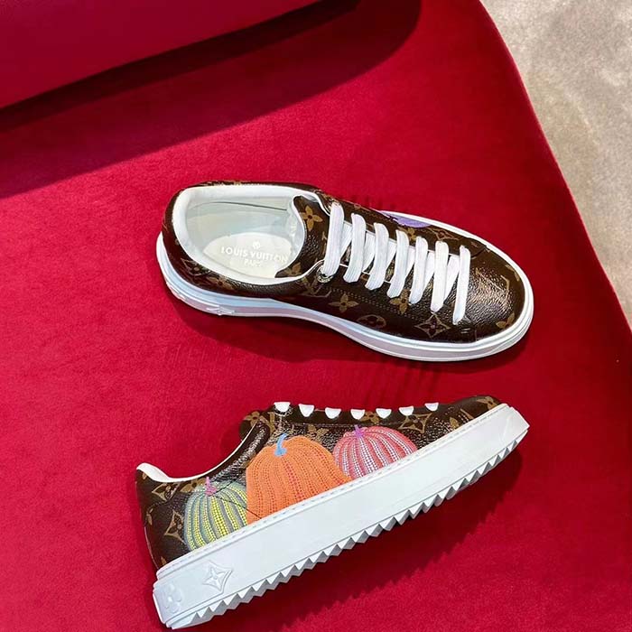 Louis Vuitton Women LV Time Out Sneaker Brown Printed Patent Monogram Canvas Flowers