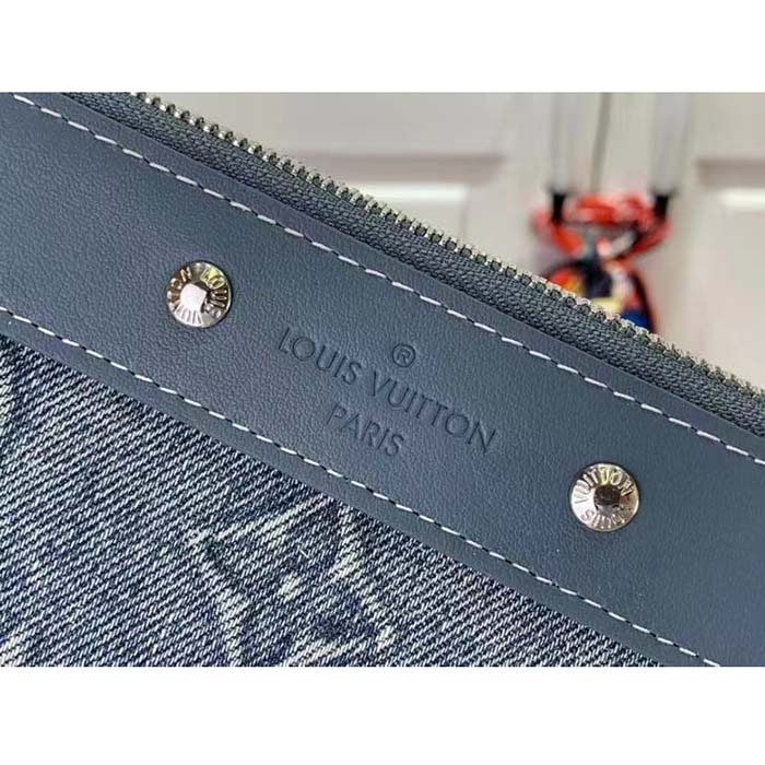 Louis Vuitton LV Unisex Pochette To Go Monogram Washed Denim Coated Canvas Cowhide Leather