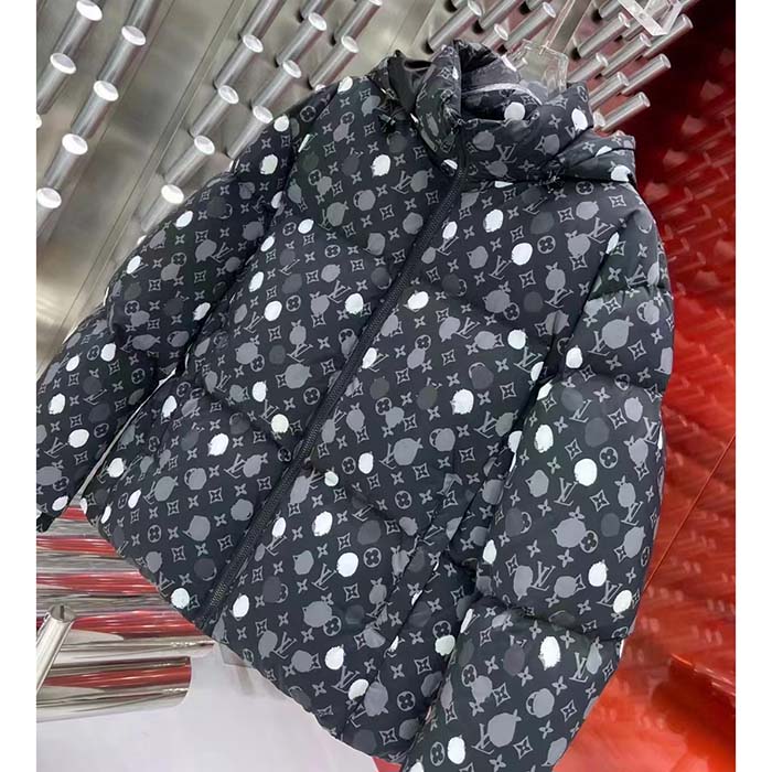 Louis Vuitton Women LV x YK Monogram Painted Dots Down Blouson Regenerated Nylon Grey Oversize Fit