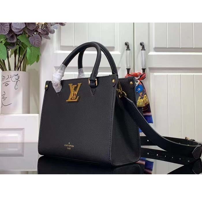 Louis Vuitton LV Women Lock Go Black Grained Calf Leather Microfiber Lining