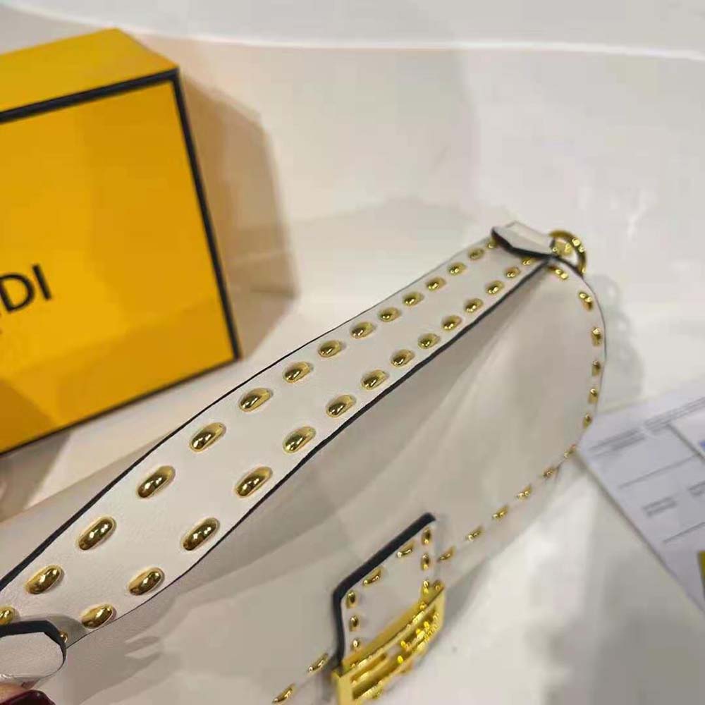 Fendi Women Conic Medium Baguette White Leather Bag