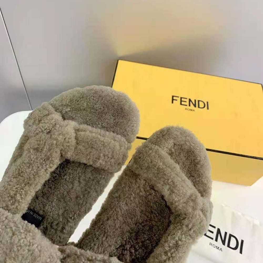 Fendi Women Feel Green Sheepskin Sandals