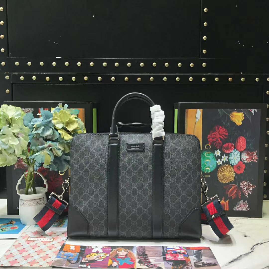 Gucci Unisex GG Black Briefcase Black/Grey GG Supreme Canvas