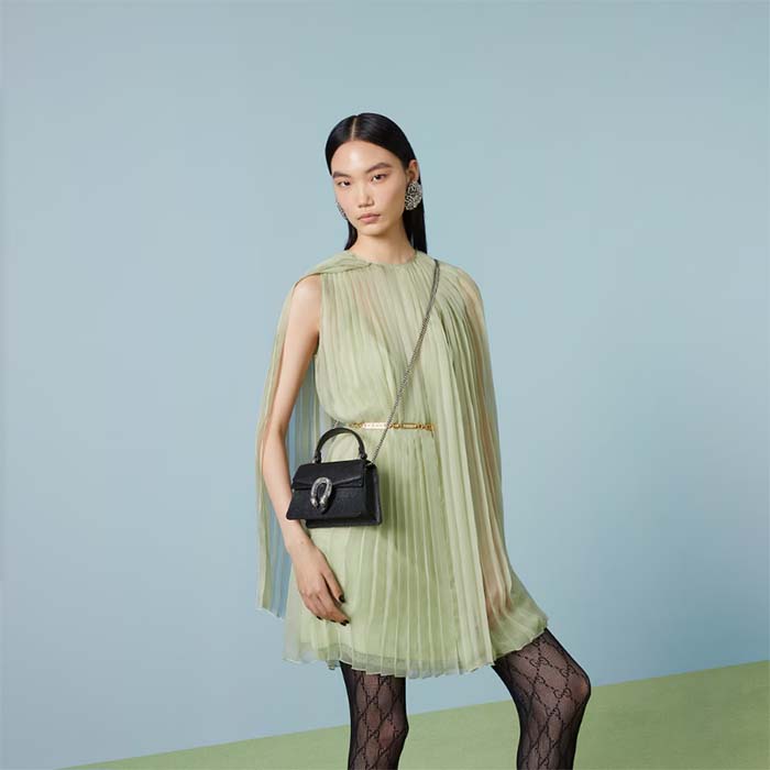 Gucci GG Women Dionysus Mini Top Handle Bag Black Crystal Hardware Tiger Head Closure