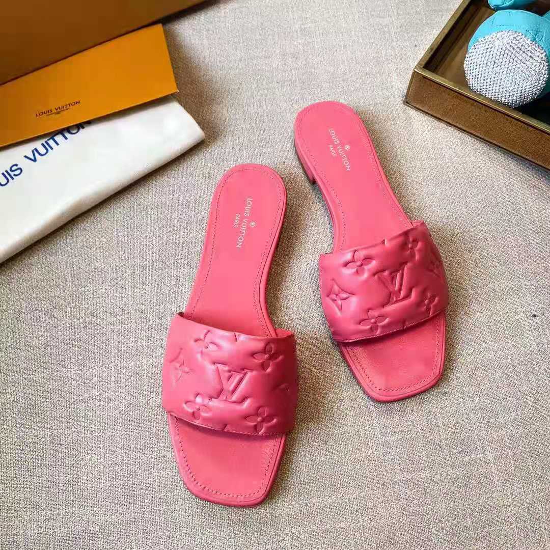 Louis Vuitton LV Women Revival Flat Mule Pink Monogram-Embossed Lambskin