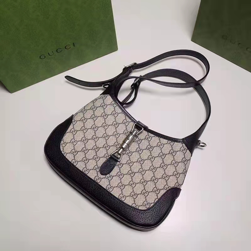 Gucci Unisex Jackie 1961 Small GG Shoulder Bag Beige Blue GG Supreme Canvas