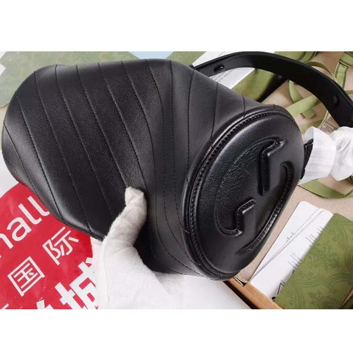 Gucci Women GG Blondie Small Shoulder Bag Round Interlocking G Black Leather