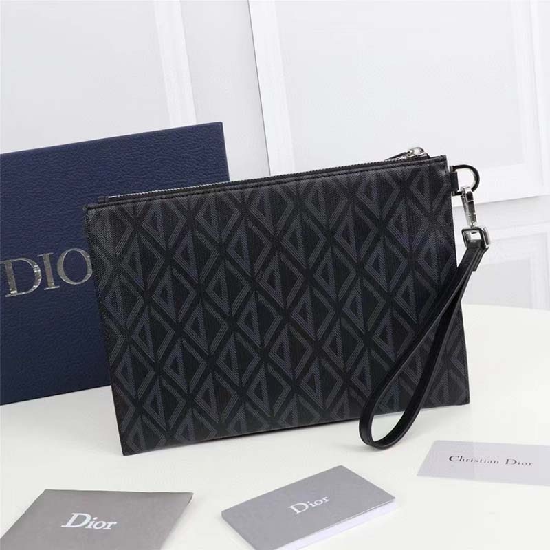Dior Unisex CD Pouch Black CD Diamond Canvas DIOR Signature