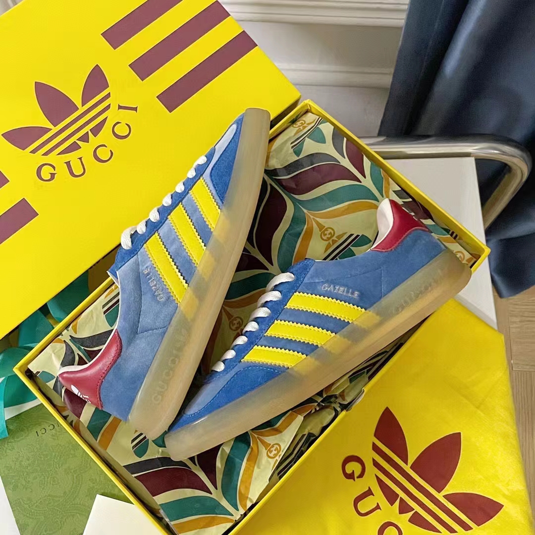 Gucci Unisex Adidas x Gucci Gazelle Sneaker Light Blue Suede Trefoil Embossed