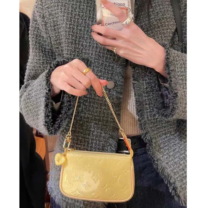 Louis Vuitton LV Women Multi Pochette Accessoires Yellow Monogram Vernis Embossed Patent Calf