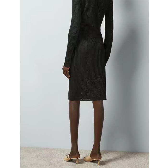 Gucci GG Women Rib Stitch Viscose Lamé Skirt Interlocking G Slip Lining Elastic Waist