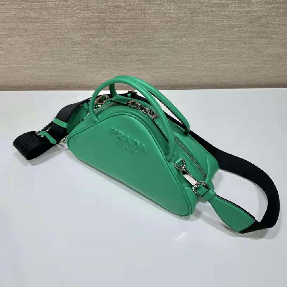 Prada Women Leather Prada Triangle Bag-Green