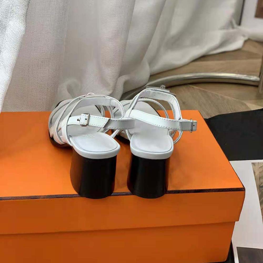 Hermes Women Eve 60 Sandal in Calfskin Leather-White