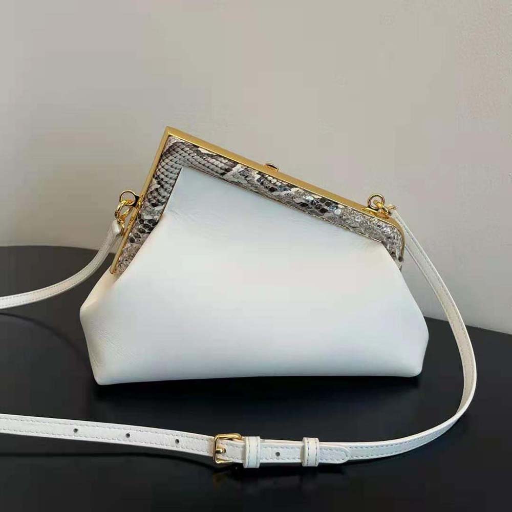 Fendi Women First Small White Leather Bag with Exotic Details