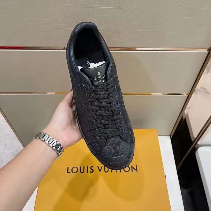 Louis Vuitton LV Unisex Luxembourg Sneaker Monogram Embossed Grained Calf Leather Black Rubber