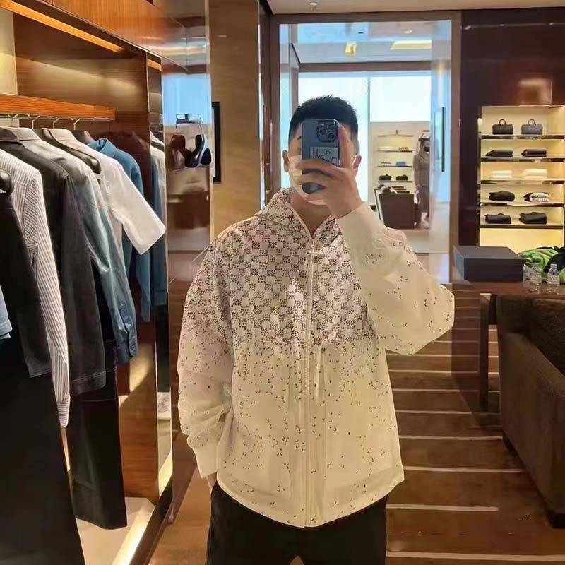Louis Vuitton LV Men Damier Spread Windbreaker Polyester Optical White Regular Fit