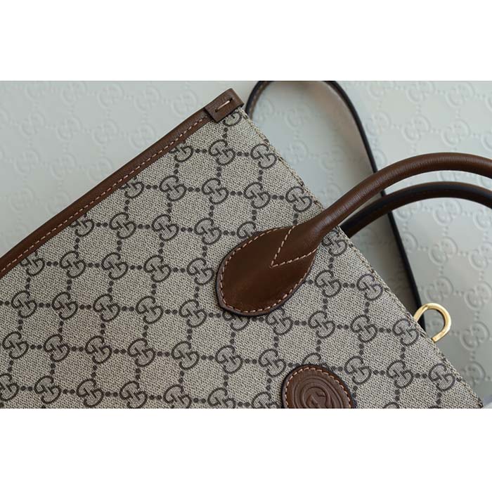 Gucci Unisex GG Small Tote Bag Beige Ebony GG Supreme Canvas