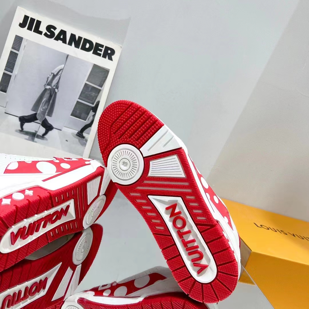 Louis Vuitton LV Unisex LV x YK LV Trainer Sneaker Red Calf Leather Rubber