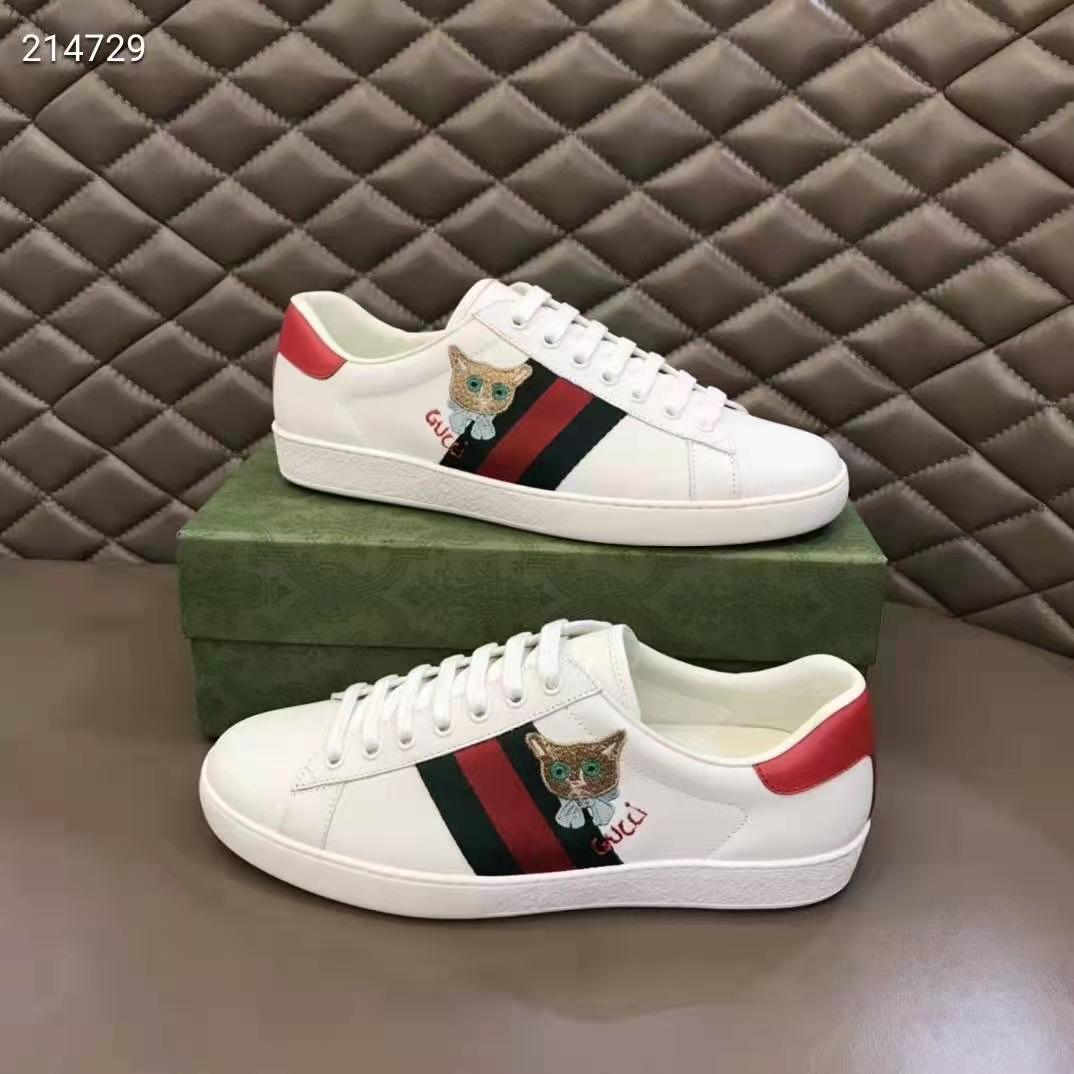 Gucci GG Unisex Ace Sneaker Cat Green Red Web Gucci Cat Embroidery