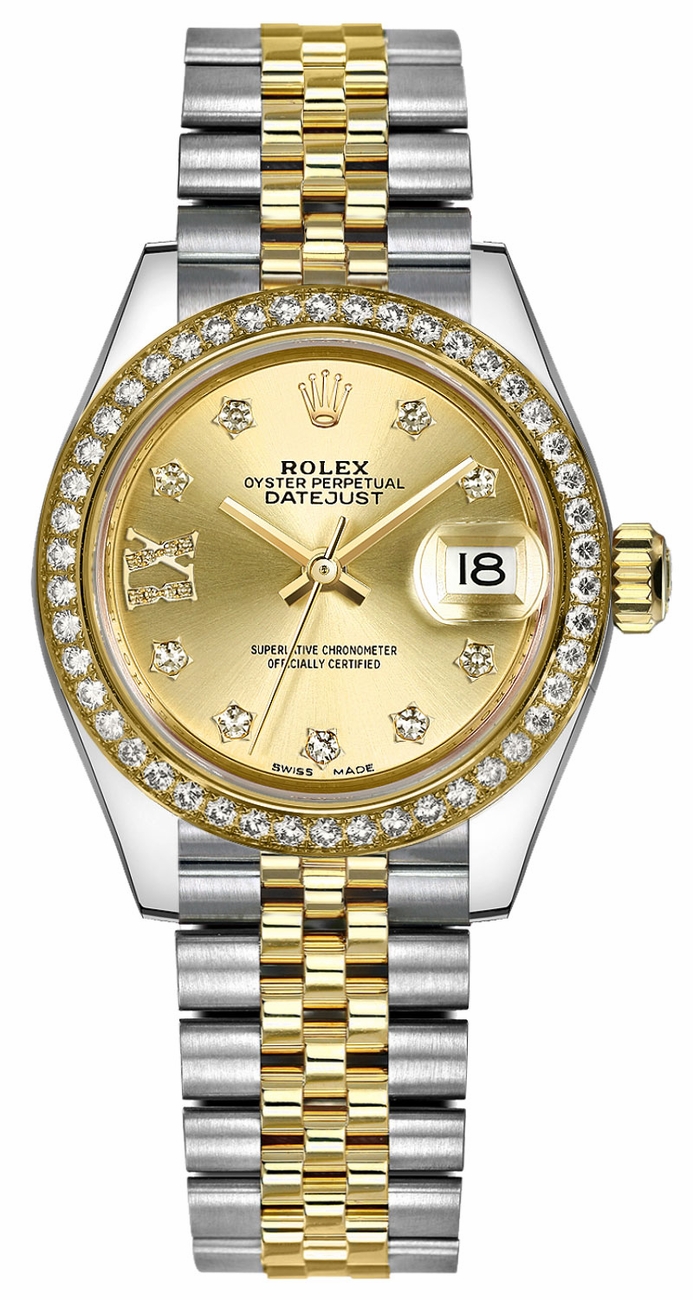 Rolex Lady-Datejust 28 Champagne Diamond Jubilee Bracelet Watch 279383RBR-0021