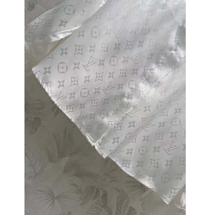 Louis Vuitton Women LV Monogram Long-Sleeved Silk Shirt White 1AFJUE