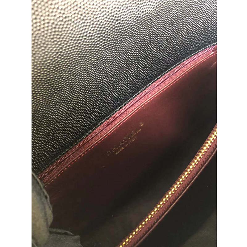 Chanel Women Flap Bag with Top Handle in Grained Calfskin-Black