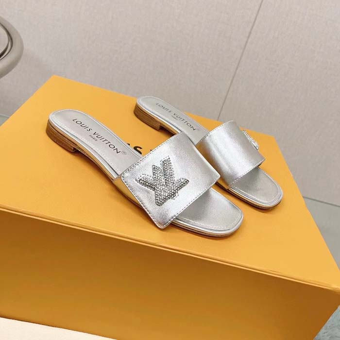 Louis Vuitton Women LV Shake Flat Mule Silver Metallic Lambskin Leather