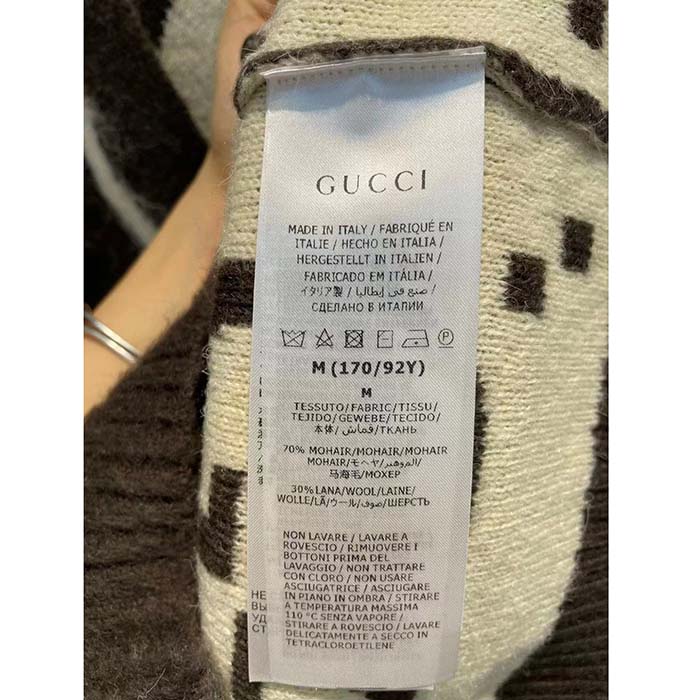 Gucci Women Reversible GG Mohair Wool Cardigan Brushed GG Jacquard Blend V-Neck Front Pockets
