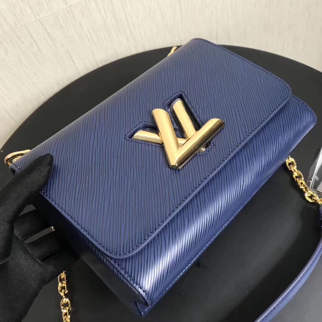 Louis Vuitton LV Women Twist MM Handbag Indigo Blue Epi Grained Cowhide Leather