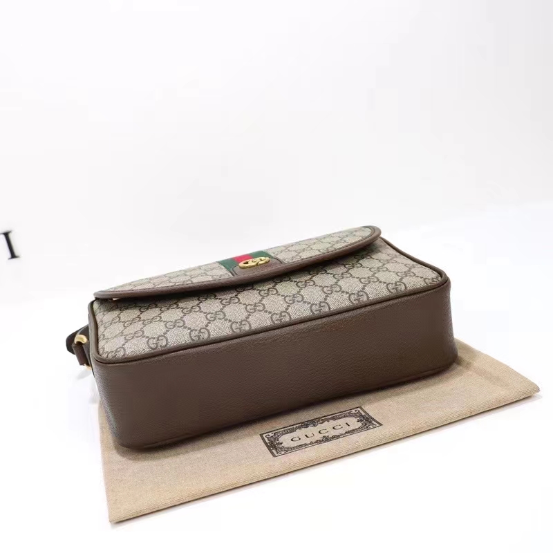 Gucci GG Unisex Ophidia Messenger Bag Beige Ebony GG Supreme Canvas Double G