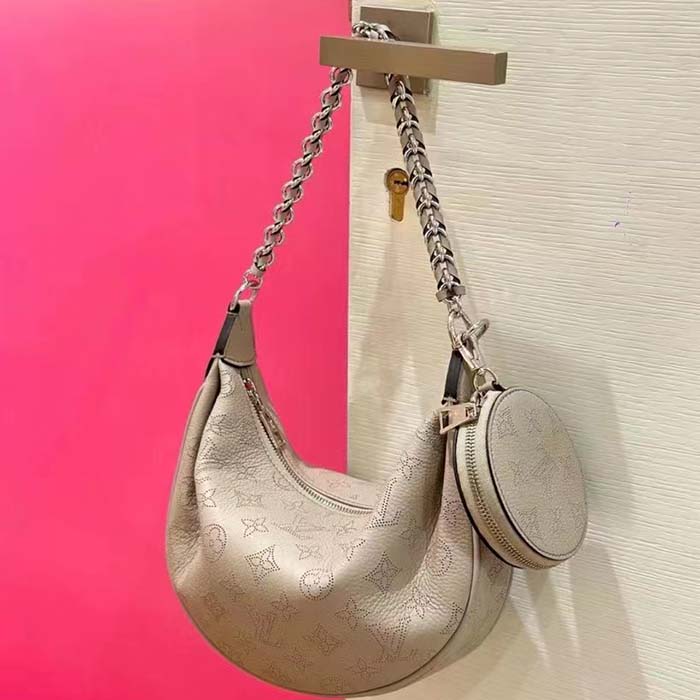 Louis Vuitton Women LV Baia PM Galet Gray Perforated Mahina Calfskin Round Coin Purse