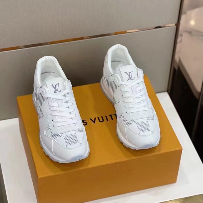 Louis Vuitton LV Unisex Run Away Sneaker White Maxi Damier Embossed Grained Calf