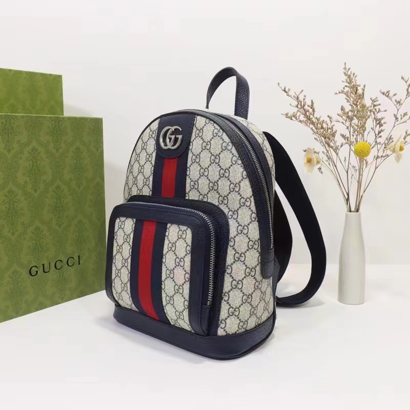 Gucci Unisex Ophidia GG Small Backpack Beige Blue GG Supreme Canvas