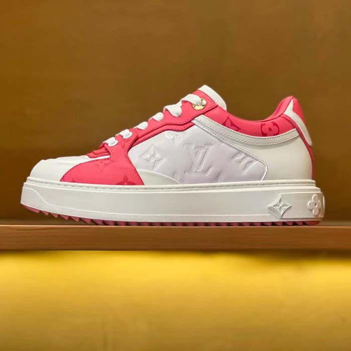 Louis Vuitton Women LV Time Out Sneaker Pink Calf Leather Colored Monogram Flowers