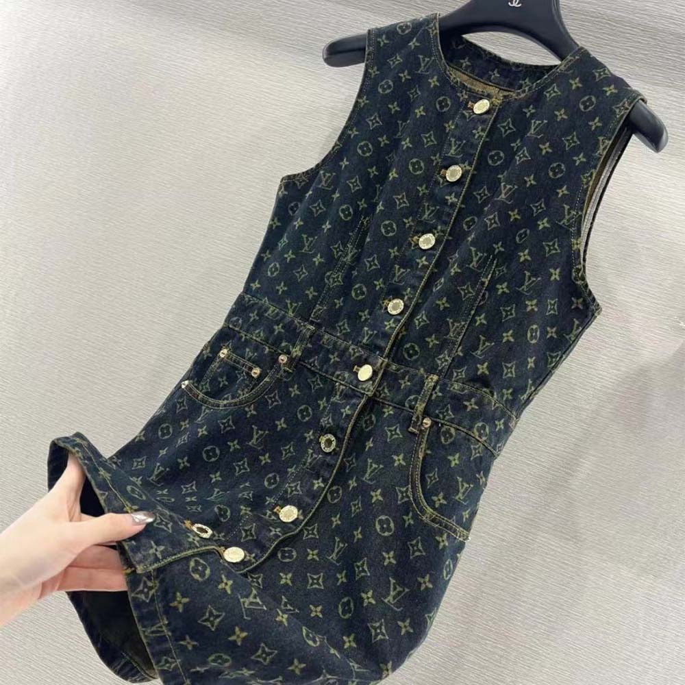 Louis Vuitton Women Monogram Denim Button Front Dress