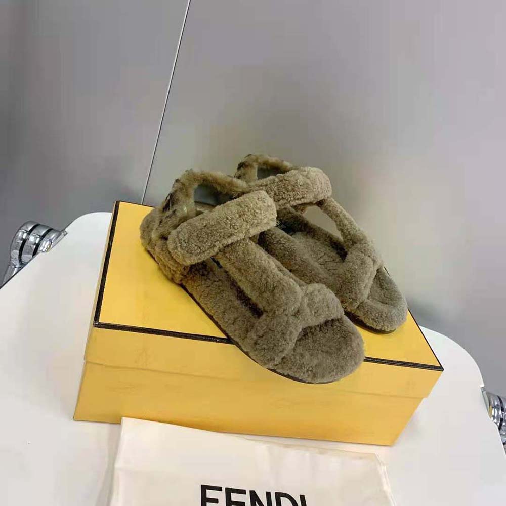 Fendi Women Feel Green Sheepskin Sandals