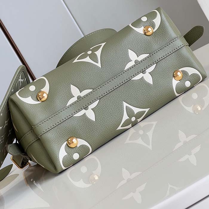 Louis Vuitton LV Women CarryAll PM Bag Light Khaki Cream Monogram Empreinte Embossed Grained Cowhide Leather