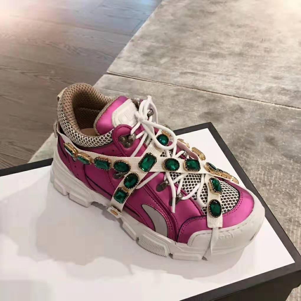 Gucci Women Flashtrek Sneaker with Removable Crystals 5.6cm Height-Pink