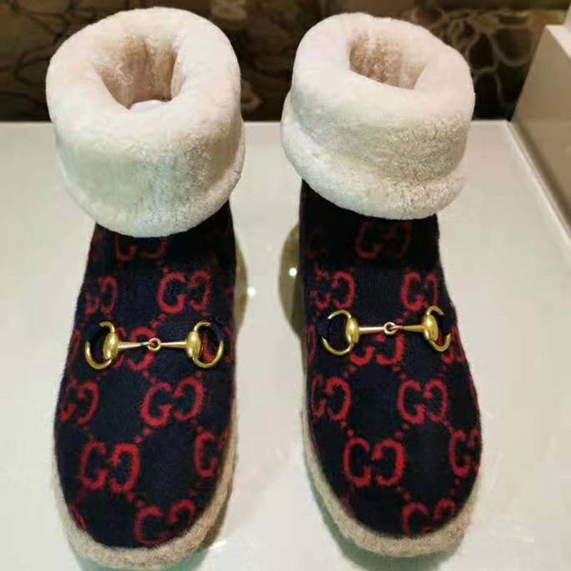 Gucci Unisex GG Wool Ankle Boot in Textured Fabrics-Navy