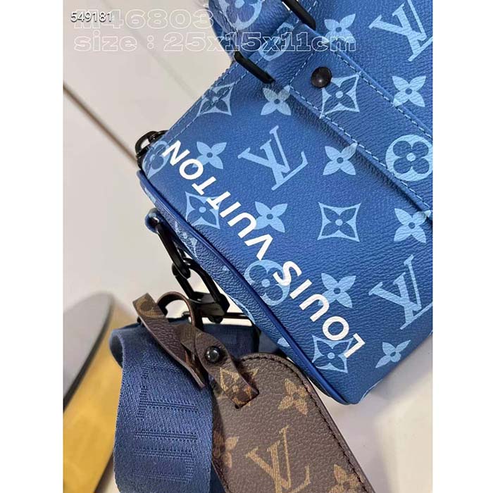 Louis Vuitton LV Unisex Keepall Bandoulière 25 Atlantic Blue Monogram Coated Canvas Cowhide Leather