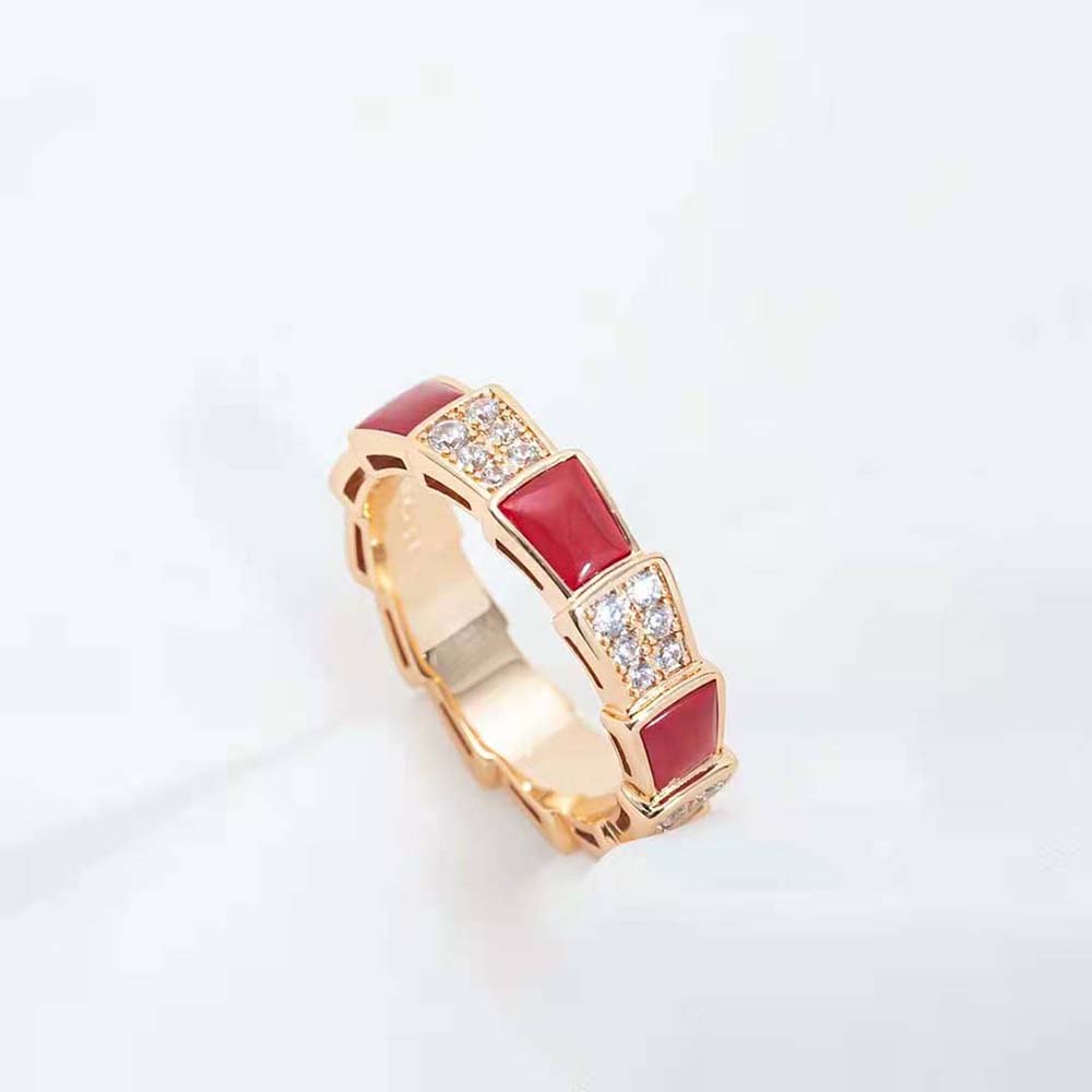 Bvlgari Women Serpenti Viper Band Ring in 18 KT Rose Gold-Red