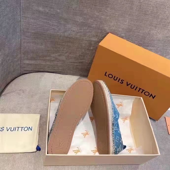 Louis Vuitton Unisex Starboard Flat Espadrille Monogram Denim Calf Leather Denim Blue