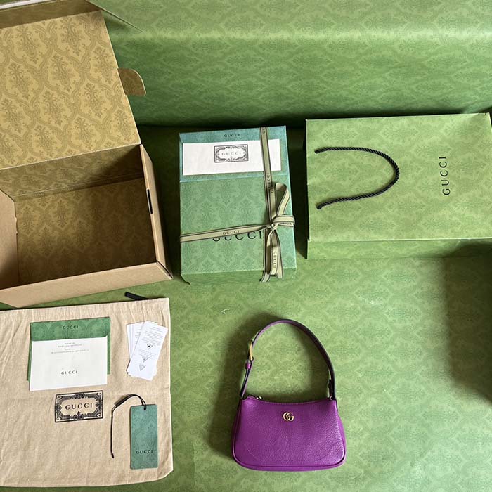 Gucci Women GG Aphrodite Mini Shoulder Bag Double G Purple Soft Leather