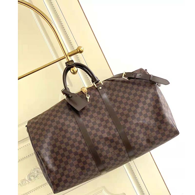 Louis Vuitton LV Unisex Keepall Bandoulière 55 Brown Coated Canvas Cowhide Leather