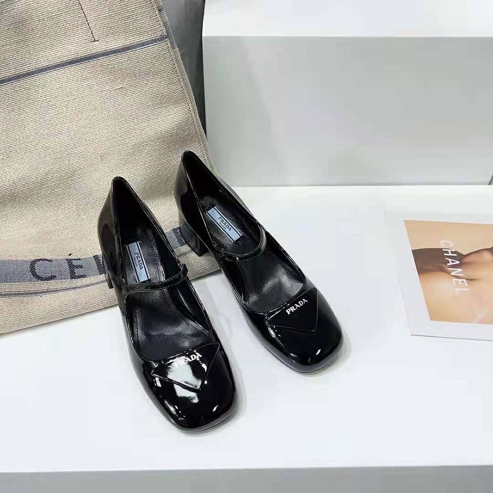 Prada Women Patent Leather Pumps in 45mm Heel Height-Black